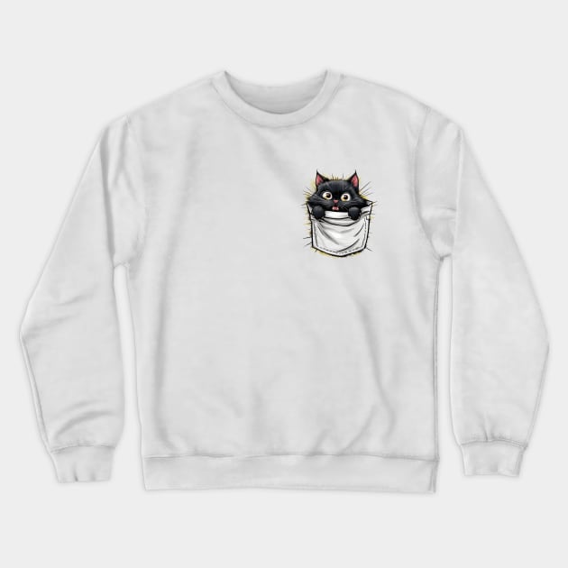 Black cat in a pocket Crewneck Sweatshirt by Dylante